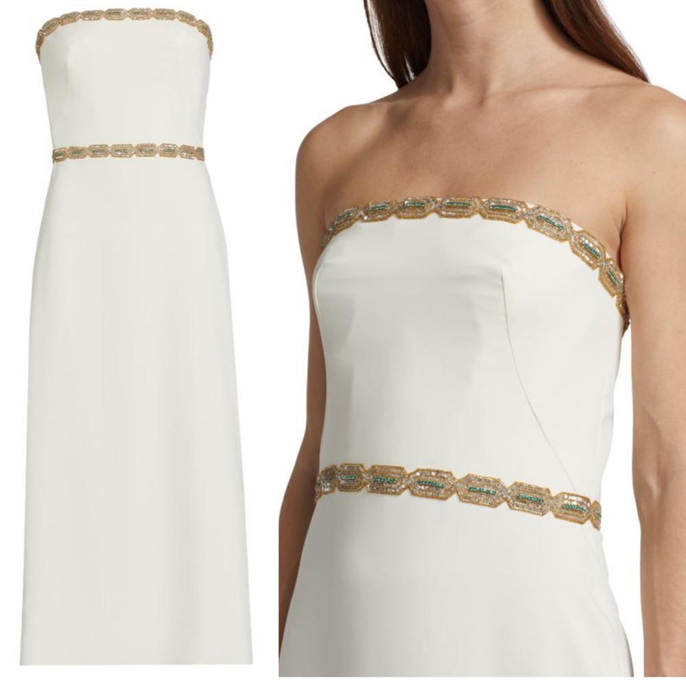 Reem Acra Strapless Bead Embellished Dress